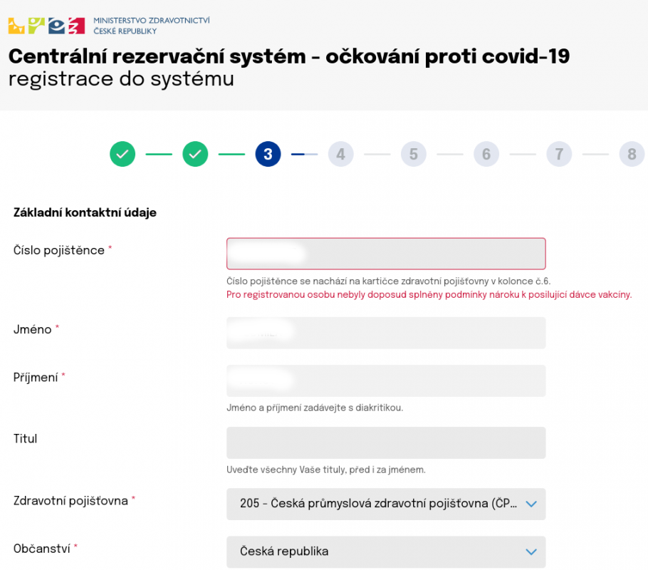 Registr očkování mě zatím nechce?