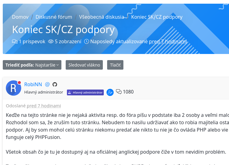 Helpdesk PHP-Fusion SK/CZ končí!