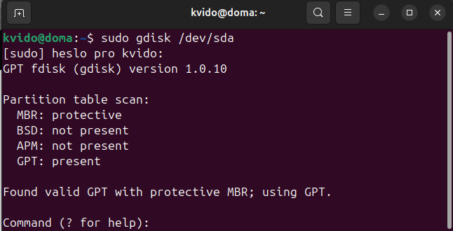 GPT nebo MBR v Ubuntu